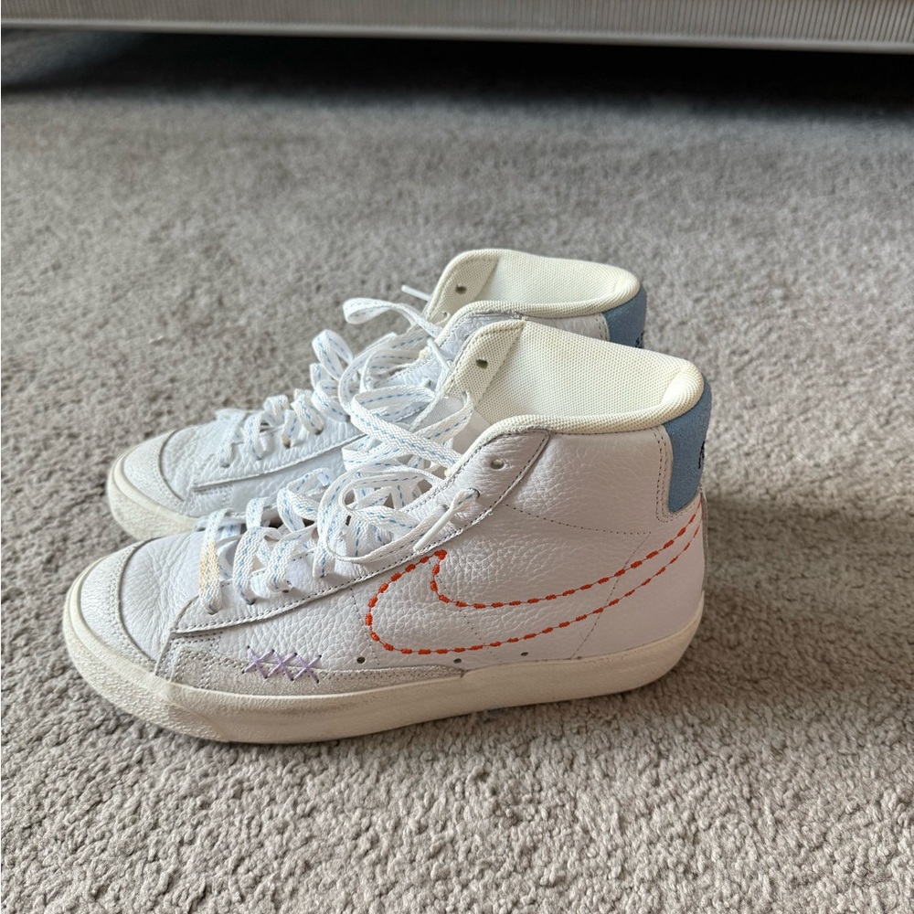 Nike White and Orange High-Top Sneakers
